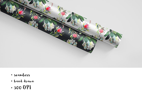 Protea watercolor pattern  in Patterns - product preview 3