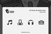 65 Music & Audio Vector Glyph Icon