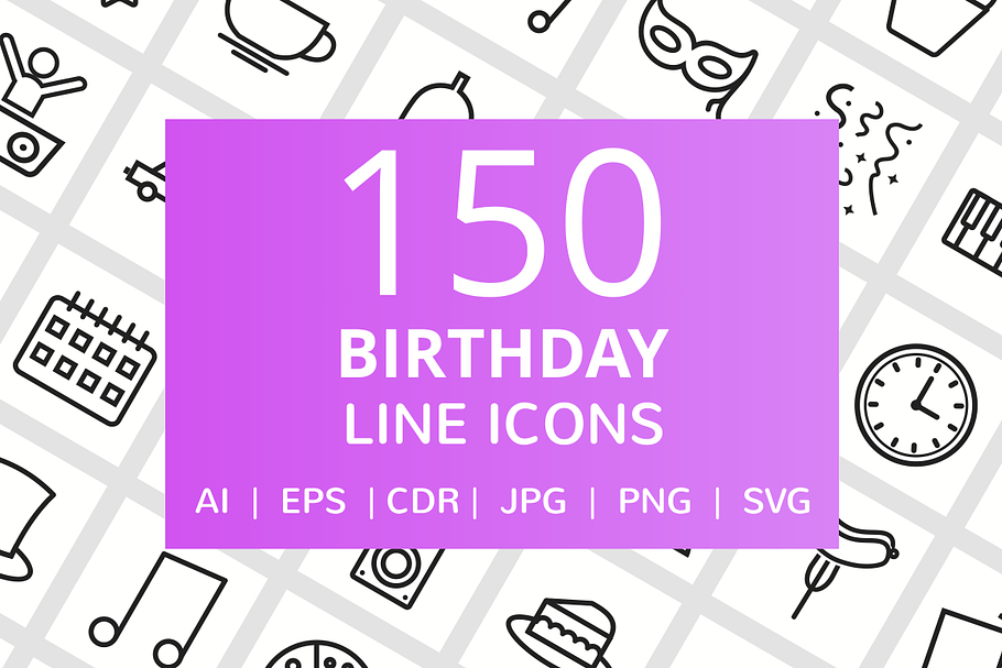 150 Birthday Line Icons in Happy Birthday Icons - product preview 8
