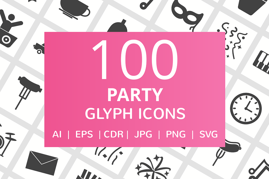 100 Party Glyph Icons in Graphics - product preview 8