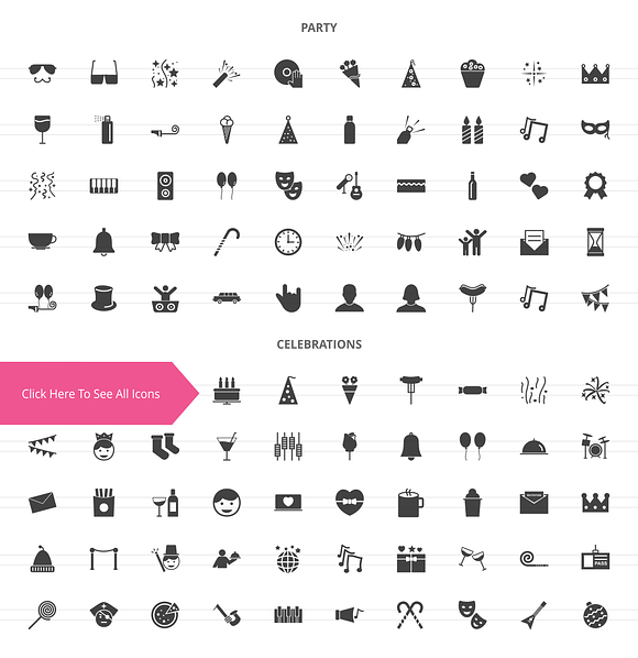 100 Party Glyph Icons in Graphics - product preview 1