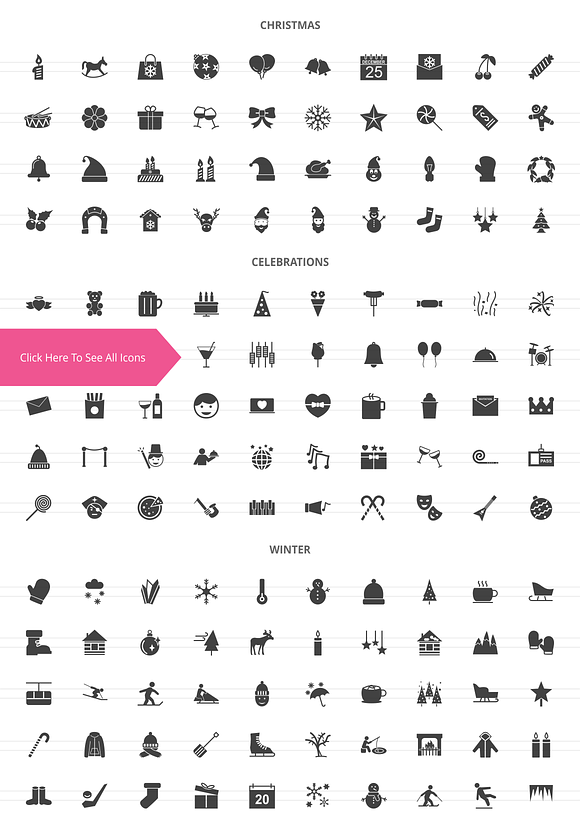 130 Christmas Glyph Icons in Graphics - product preview 1