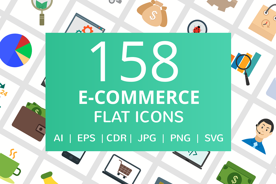 " 158 E-Commerce Flat Icons "