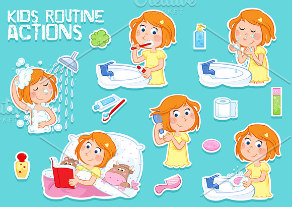 Daily routine actions in Illustrations - product preview 2