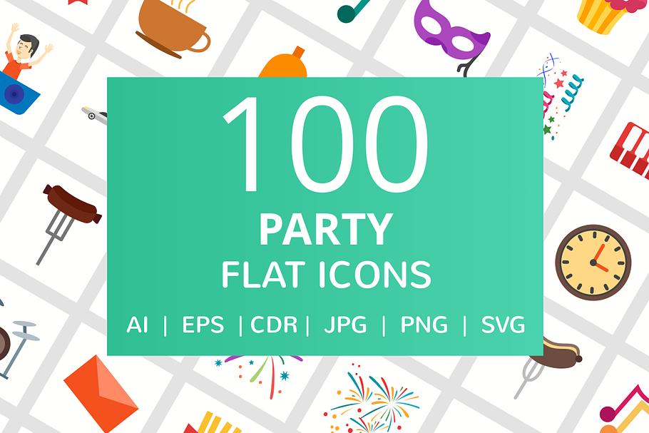 100 Party Flat Icons