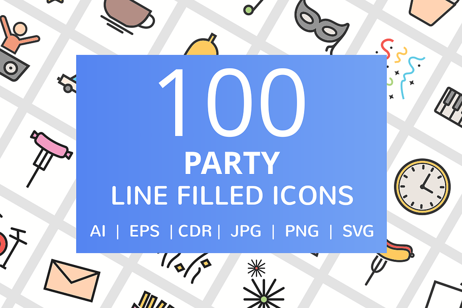 100 Party Filled Line Icons