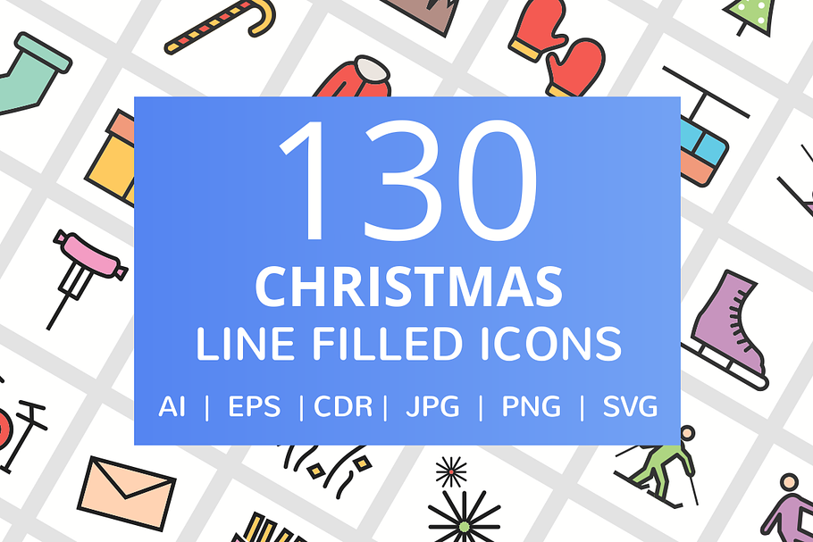 130 Christmas Filled Line Icons