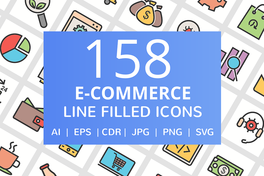 " 158 E-Commerce Filled Line Icons "
