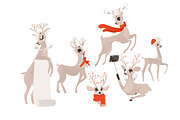 vector flat christmas reindeer isolated set