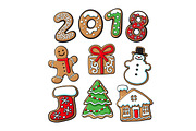 Gingerbread cookies - Christmas elements and 2018
