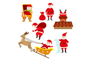 Funny Santa doing various Christmas activities