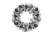 Christmas wreath engraving vector illustration