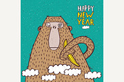 Greeting card happy new year monkey