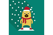 Christmas teddy bear with lollipop. Santa's hat. New Year's gift. Skying bear