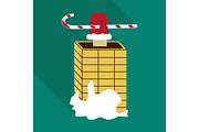 Santa Claus climbs down the chimney. Funny colorful cartoon vector illustration