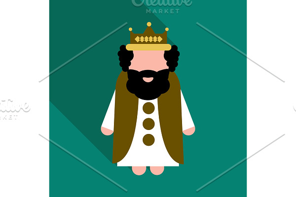 king wearing crown and mantle, cartoon vector illustration isolated in white background. king tall and fat old white skinned, kind and happy