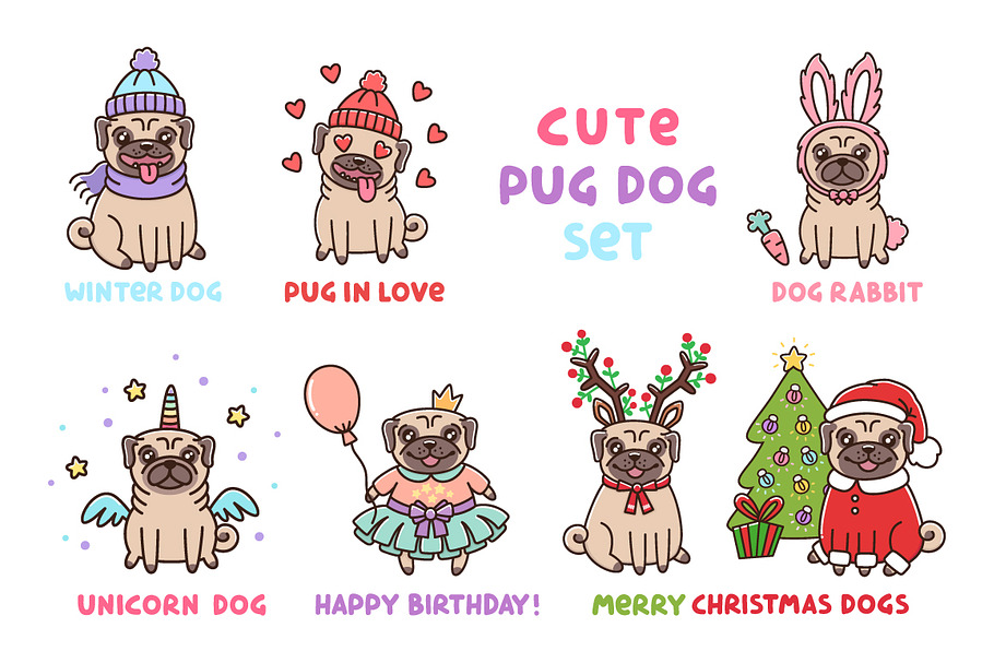 Cute Pug Dog Set 