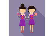 Business concept, Business woman holding a big gift box for Christmas festival. Vector illustration.