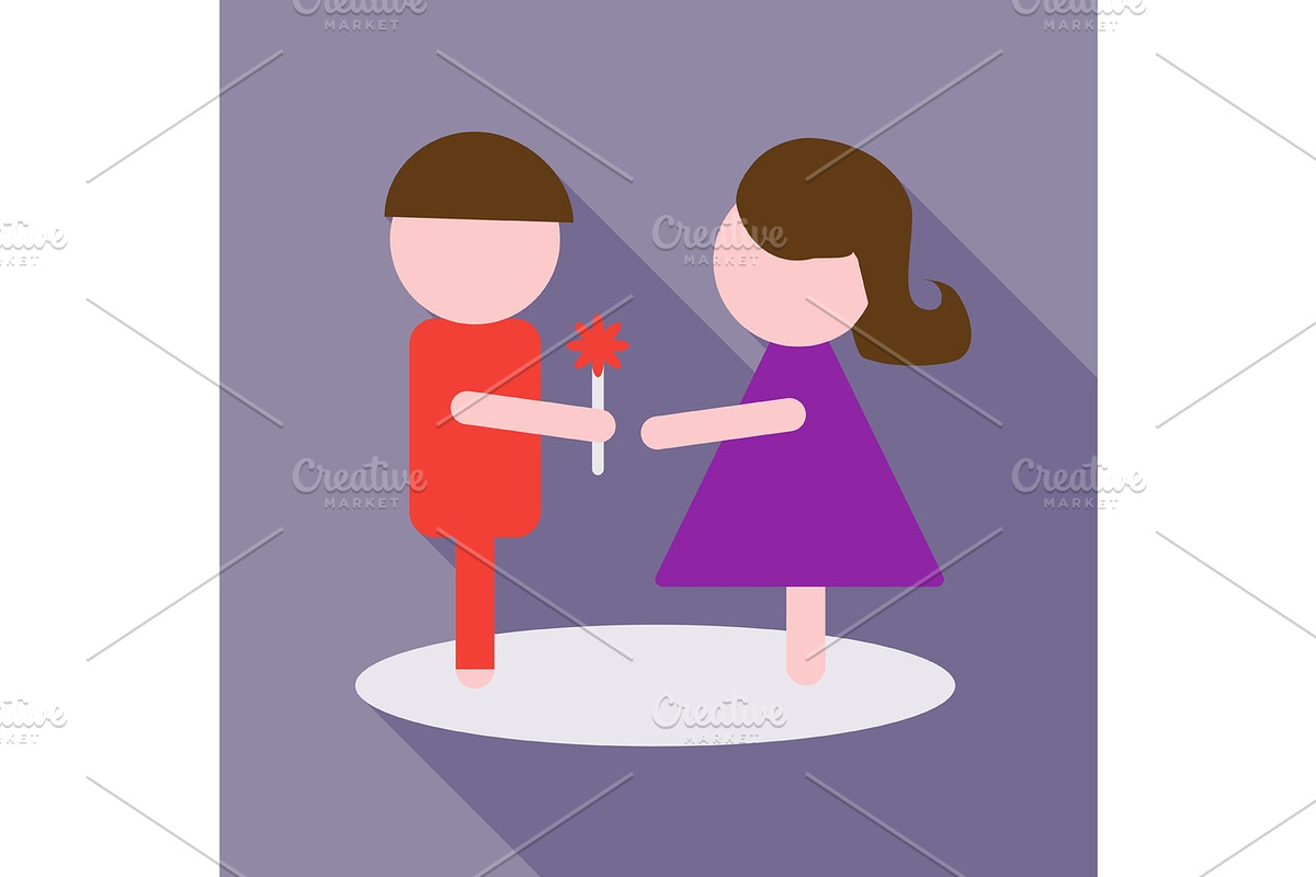 Man dressed in a suit gives a woman a bouquet of flowers and a gift. Vector illustration of a flat design in Illustrations - product preview 8