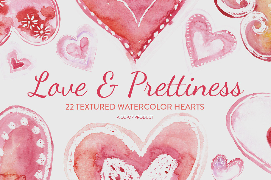 22 Watercolor Textured Hearts