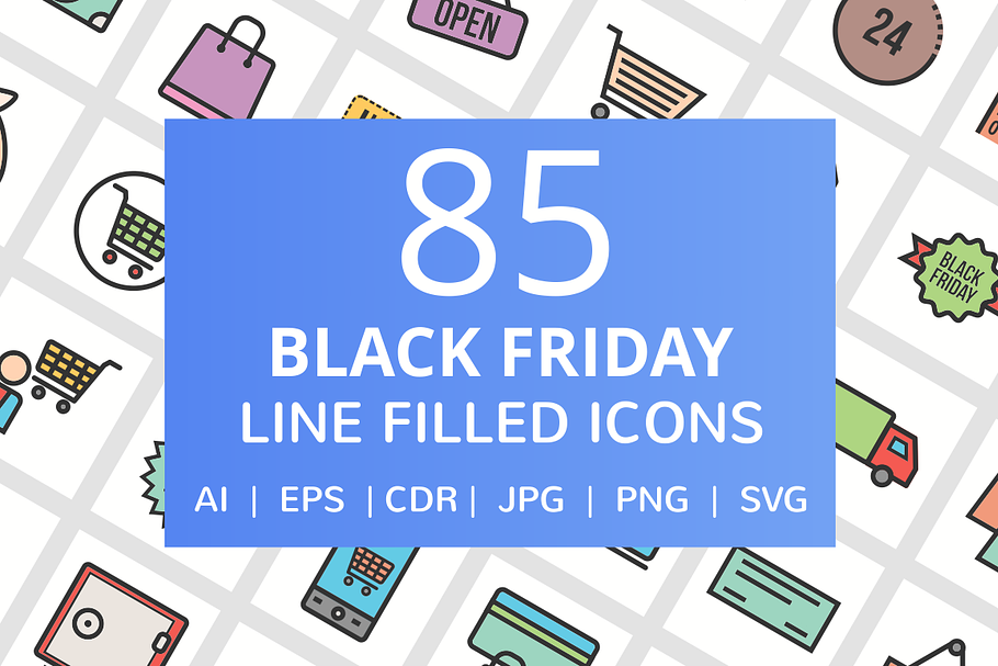 85 Black Friday Filled Line Icons