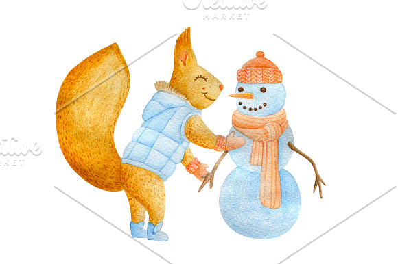 Watercolor Winter Animals + patterns in Illustrations - product preview 2