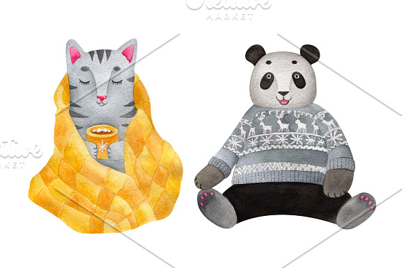 Watercolor Winter Animals + patterns in Illustrations - product preview 5