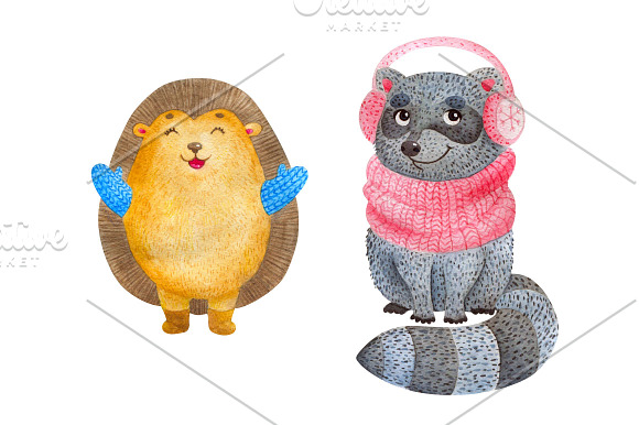 Watercolor Winter Animals + patterns in Illustrations - product preview 6