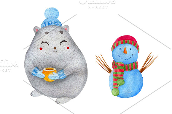 Watercolor Winter Animals + patterns in Illustrations - product preview 7