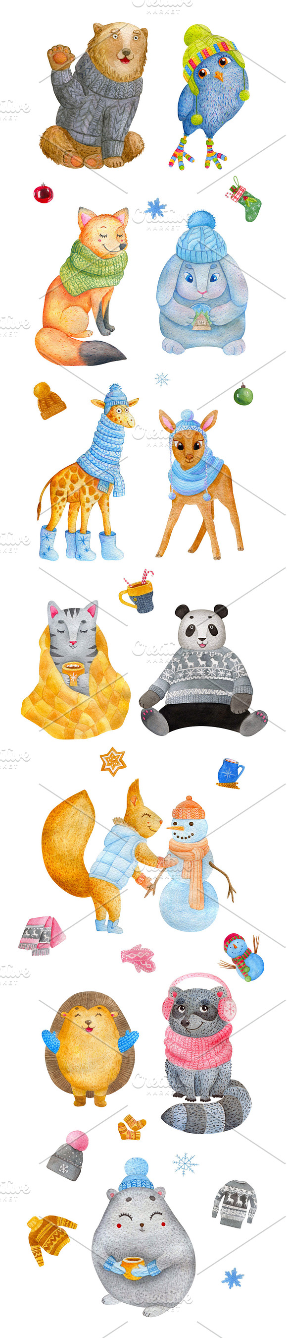 Watercolor Winter Animals + patterns in Illustrations - product preview 8