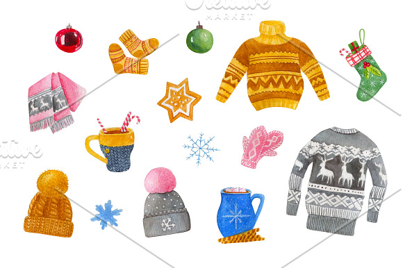 Watercolor Winter Animals + patterns in Illustrations - product preview 9