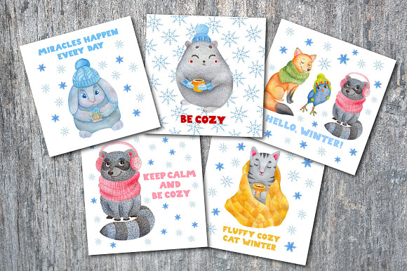 Watercolor Winter Animals + patterns in Illustrations - product preview 10
