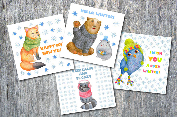 Watercolor Winter Animals + patterns in Illustrations - product preview 11