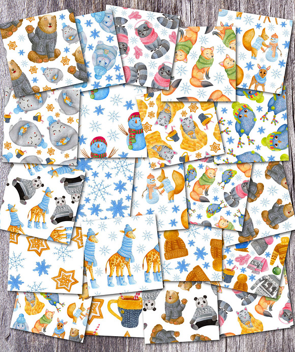 Watercolor Winter Animals + patterns in Illustrations - product preview 12