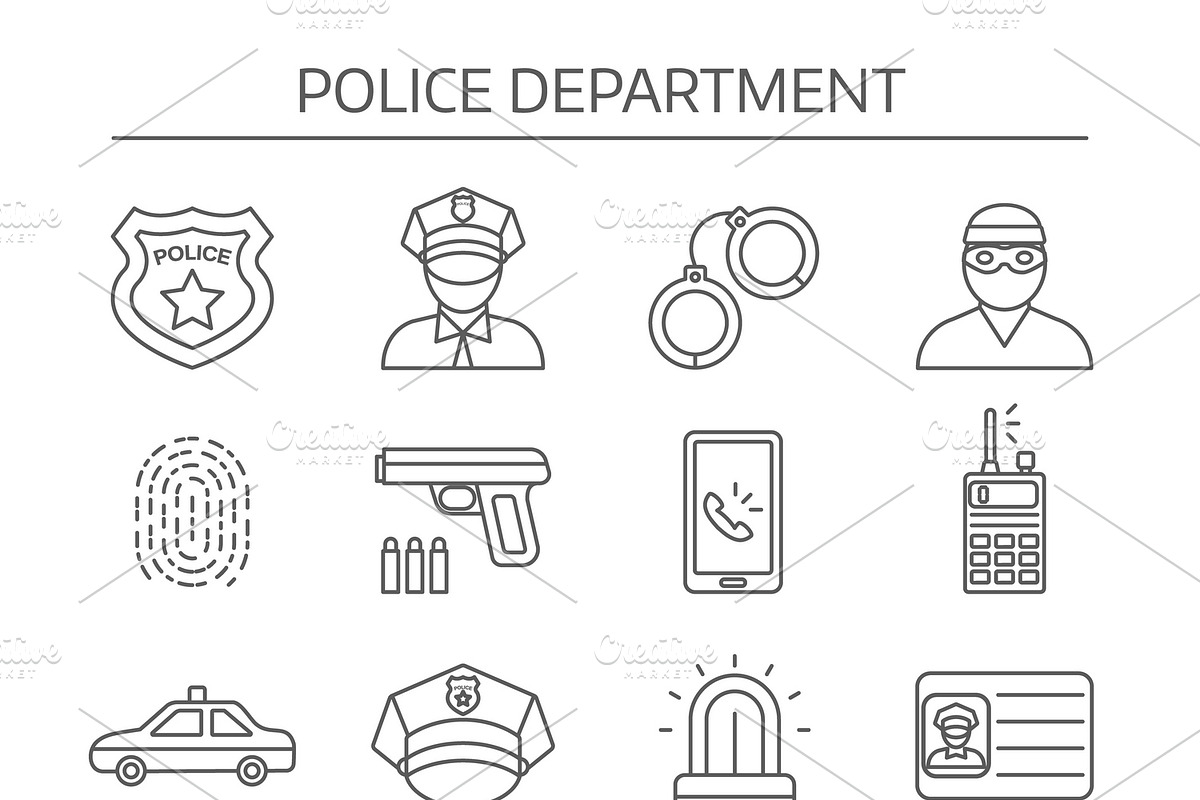 Police Department Linear Icons Set in Graphics - product preview 8