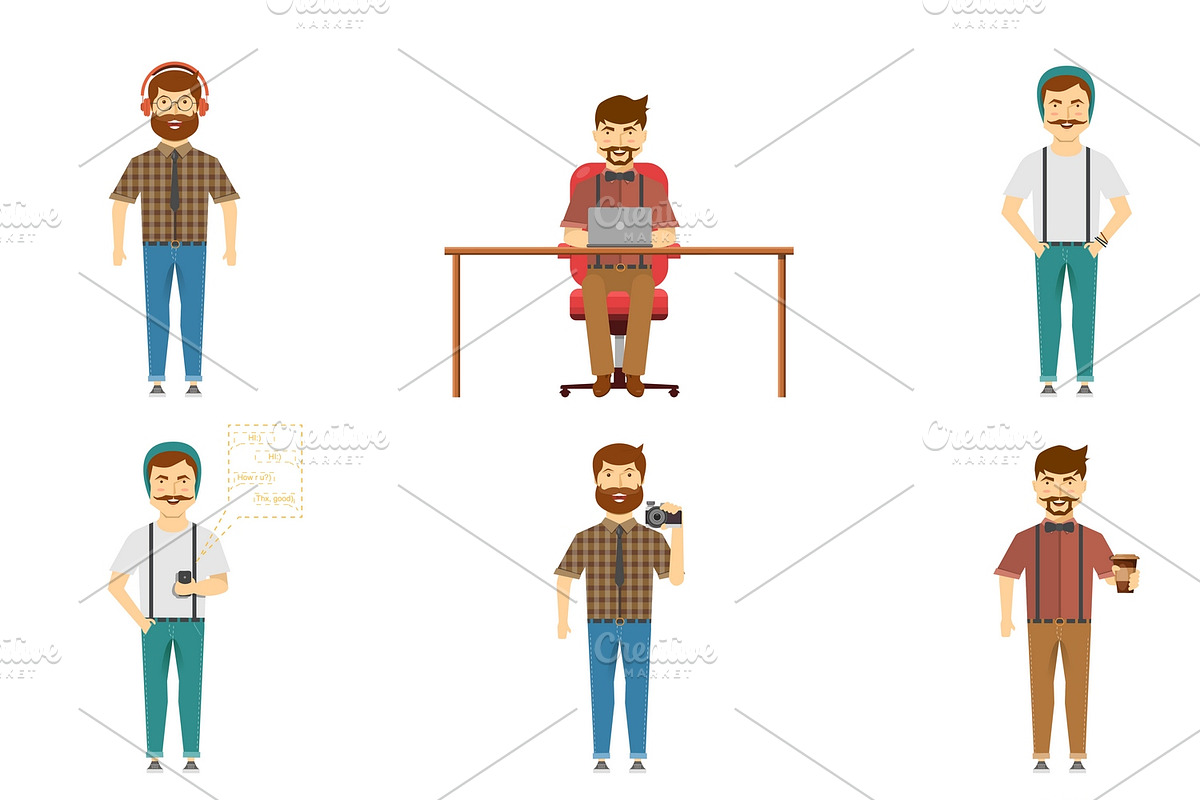 Hipster Set Of Characters in Graphics - product preview 8