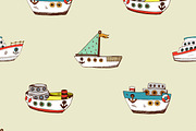 Seamless pattern with cartoon ship