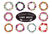 10 Hand-Drawn Flower Wreaths