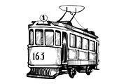 Vintage tram engraving vector illustration