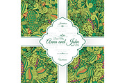 Green leaves and swirls pattern card