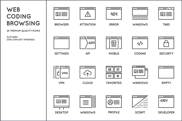 Awesome Web Coding Browsing Icons in Graphics - product preview 1