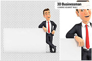 3D Businessman Leaning Against White