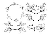 Vector Cherry Blossom Design. Dividers, Frames and Wreaths