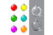 Glass Christmas toy on a transparent background. Stocking Christmas decorations or New Years. Transparent vector object for design, mock-up.