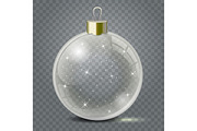Glass Christmas toy on a transparent background. Stocking Christmas decorations or New Years. Transparent vector object for design, mock-up.