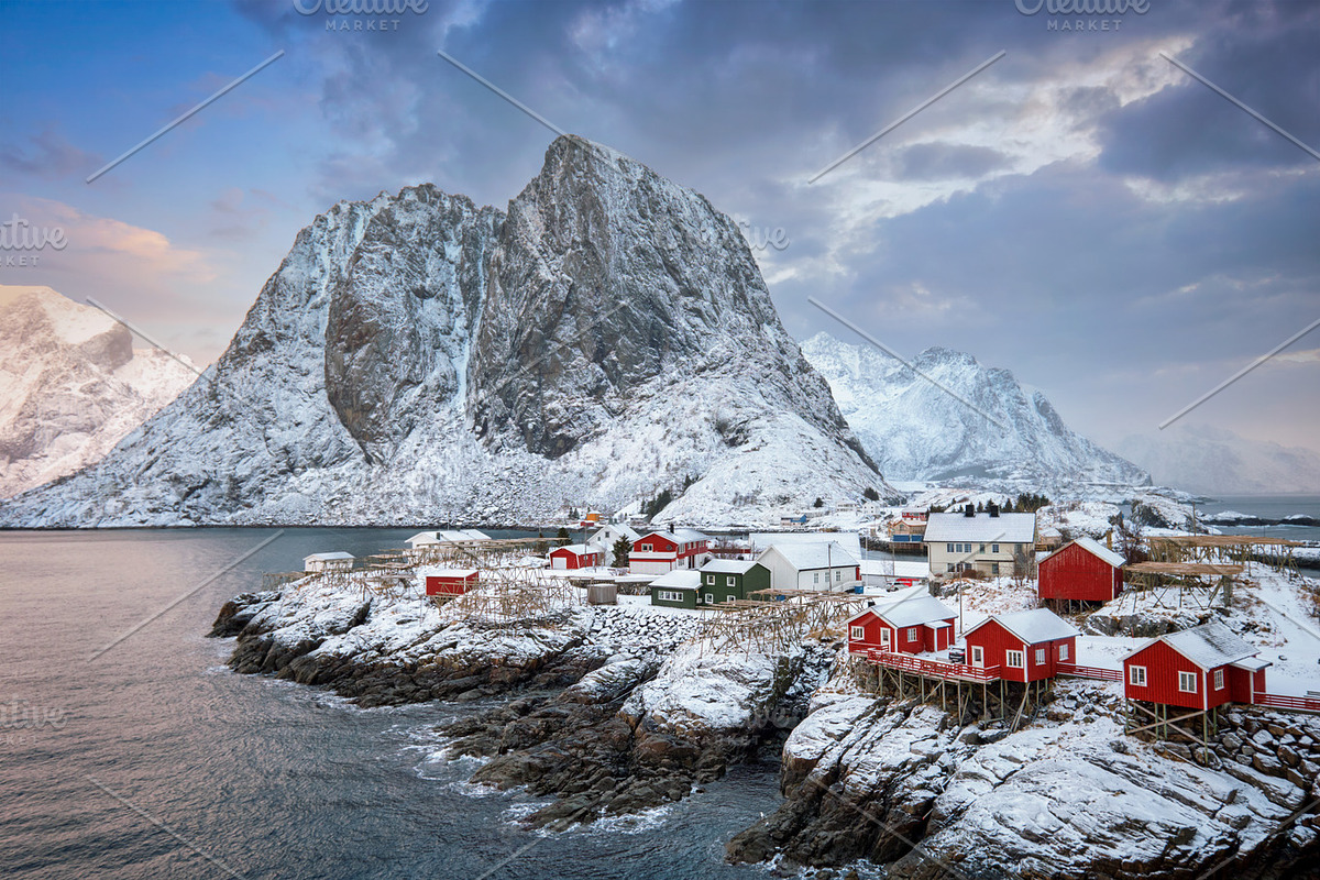 Hamnoy fishing village on Lofoten Islands, Norway in Graphics - product preview 8