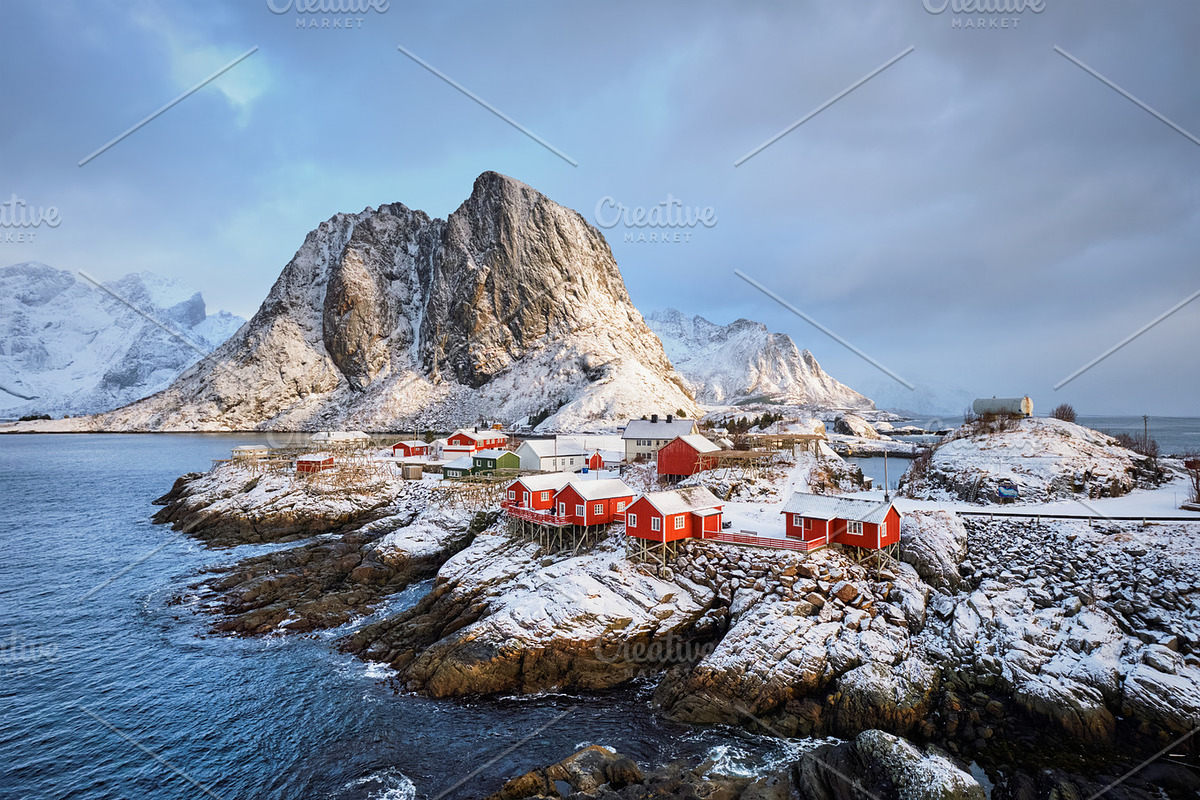Hamnoy fishing village on Lofoten Islands, Norway in Graphics - product preview 8