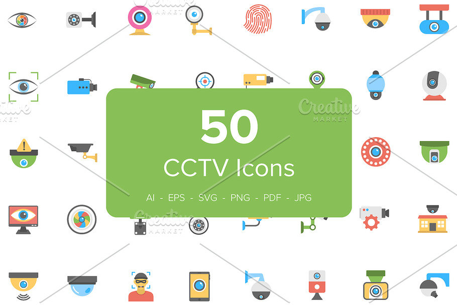  50 Flat CCTV Icons