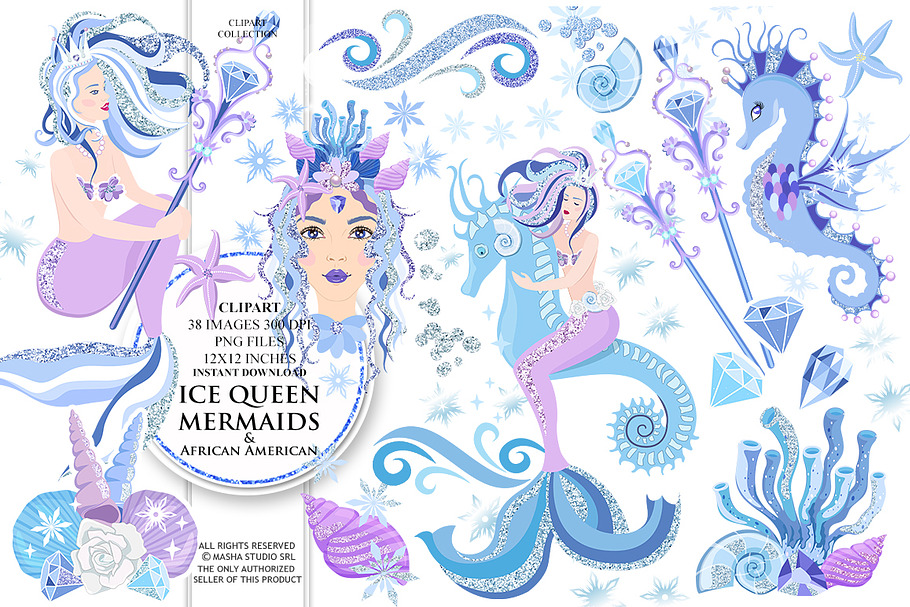 ICE QUEEN MERMAIDS clipart in Illustrations - product preview 8