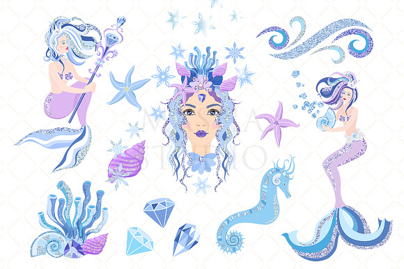 ICE QUEEN MERMAIDS clipart in Illustrations - product preview 2